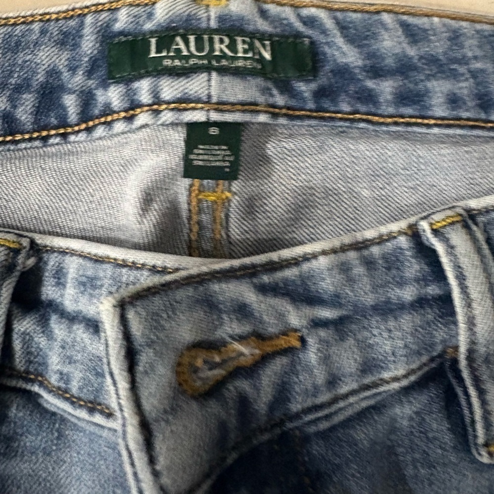 Lauren Ralph Lauren Estate Distressed Denim Jeans light wash denim zip button - Picture 9 of 10